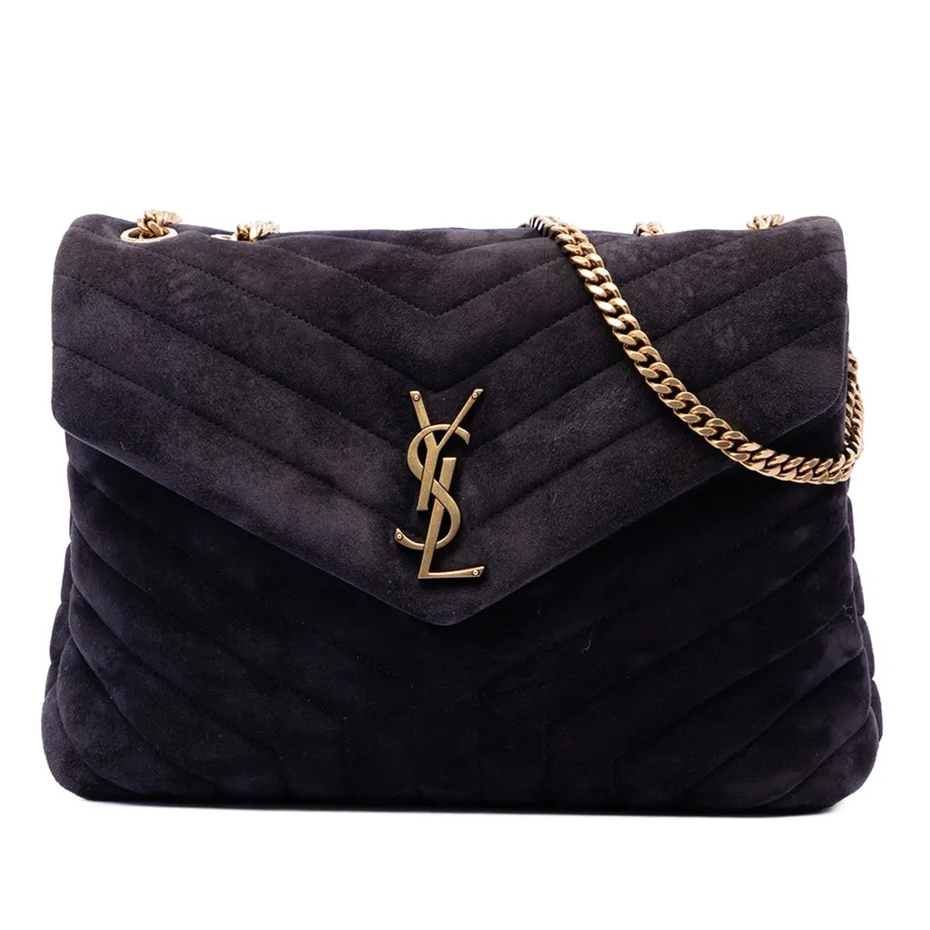 Saint Laurent Medium Matelasse Suede Monogram LouLou Shoulder Bag Blue Leather Very good - Front View