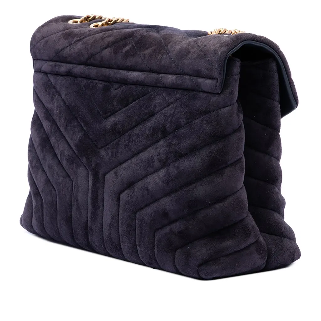 Saint Laurent Medium Matelasse Suede Monogram LouLou Shoulder Bag Blue Leather Very good - Back View