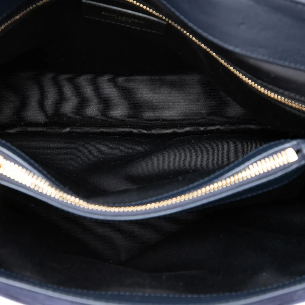 Saint Laurent Medium Matelasse Suede Monogram LouLou Shoulder Bag Blue Leather Very good - Model View