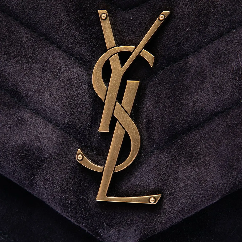 Saint Laurent Medium Matelasse Suede Monogram LouLou Shoulder Bag Blue Leather Very good - Box View