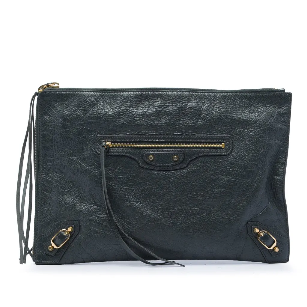 Balenciaga Lambskin Motocross Classic Zip Around Flat Clutch MultiColor Leather Very good - Front View