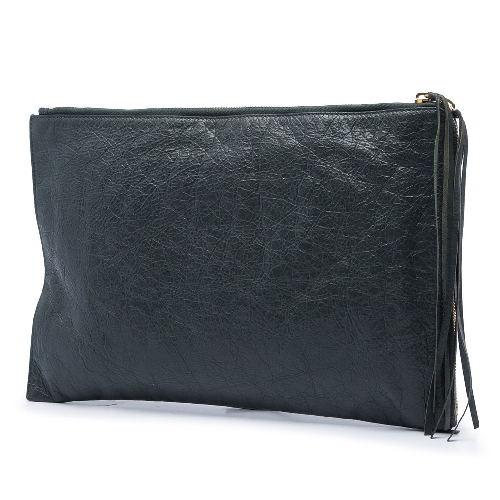 Balenciaga Lambskin Motocross Classic Zip Around Flat Clutch