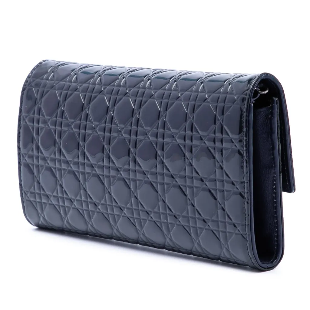 Dior Patent Cannage Lady Dior Wallet On Chain Blue Leather Very good - Back View