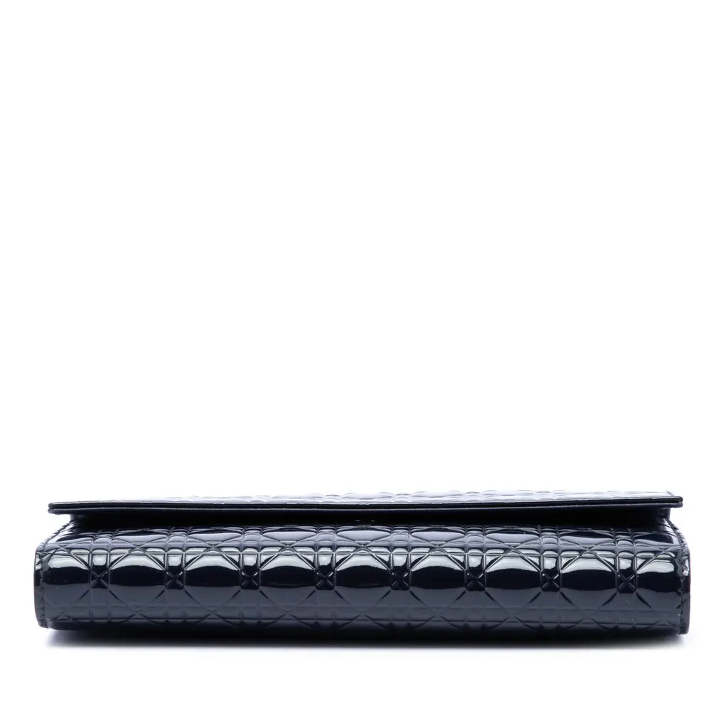 Dior Patent Cannage Lady Dior Wallet On Chain Blue Leather Very good - Inside View