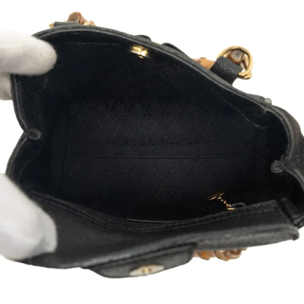 Gucci Mini Suede Bamboo Satchel Black Leather Very good - Model View