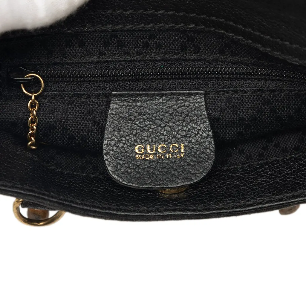Gucci Mini Suede Bamboo Satchel Black Leather Very good - Box View