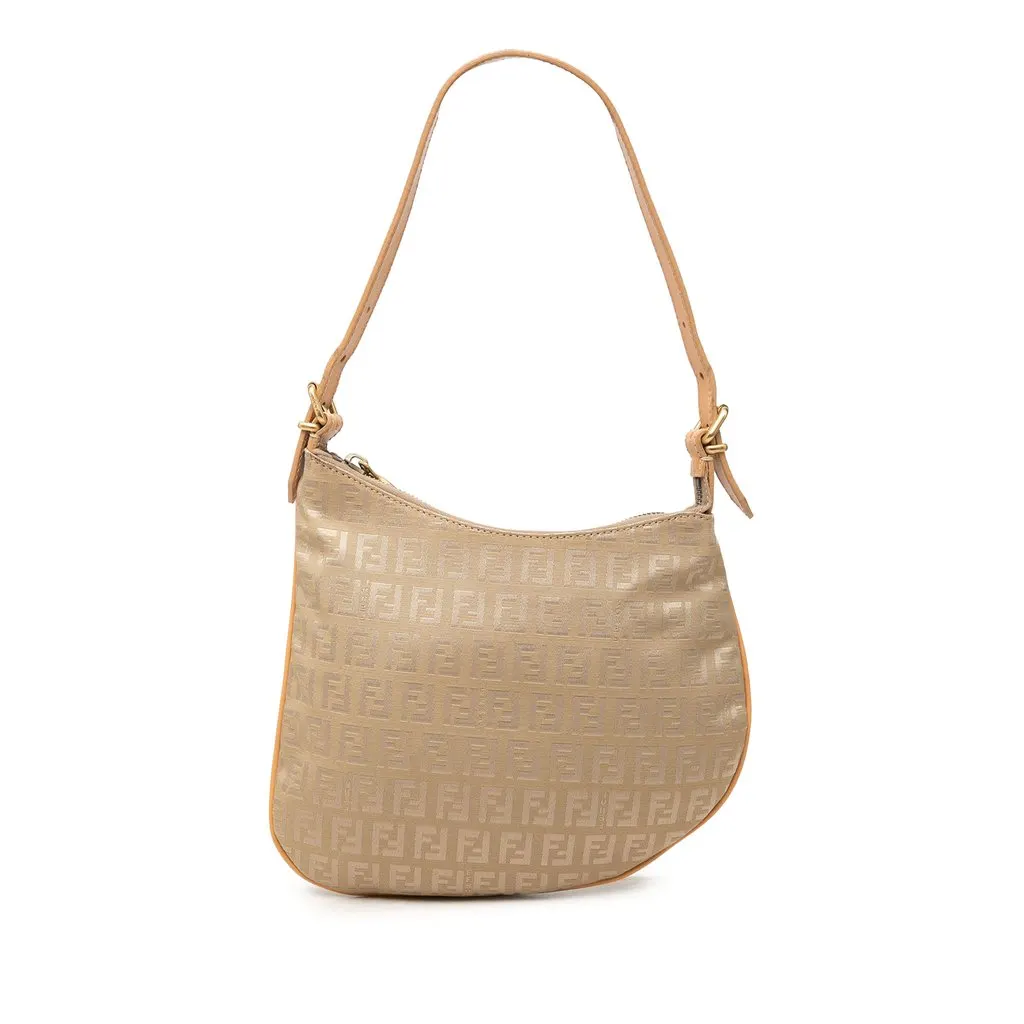 Fendi Zucchino Canvas Oyster Shoulder Bag Beige Canvas Good - Front View