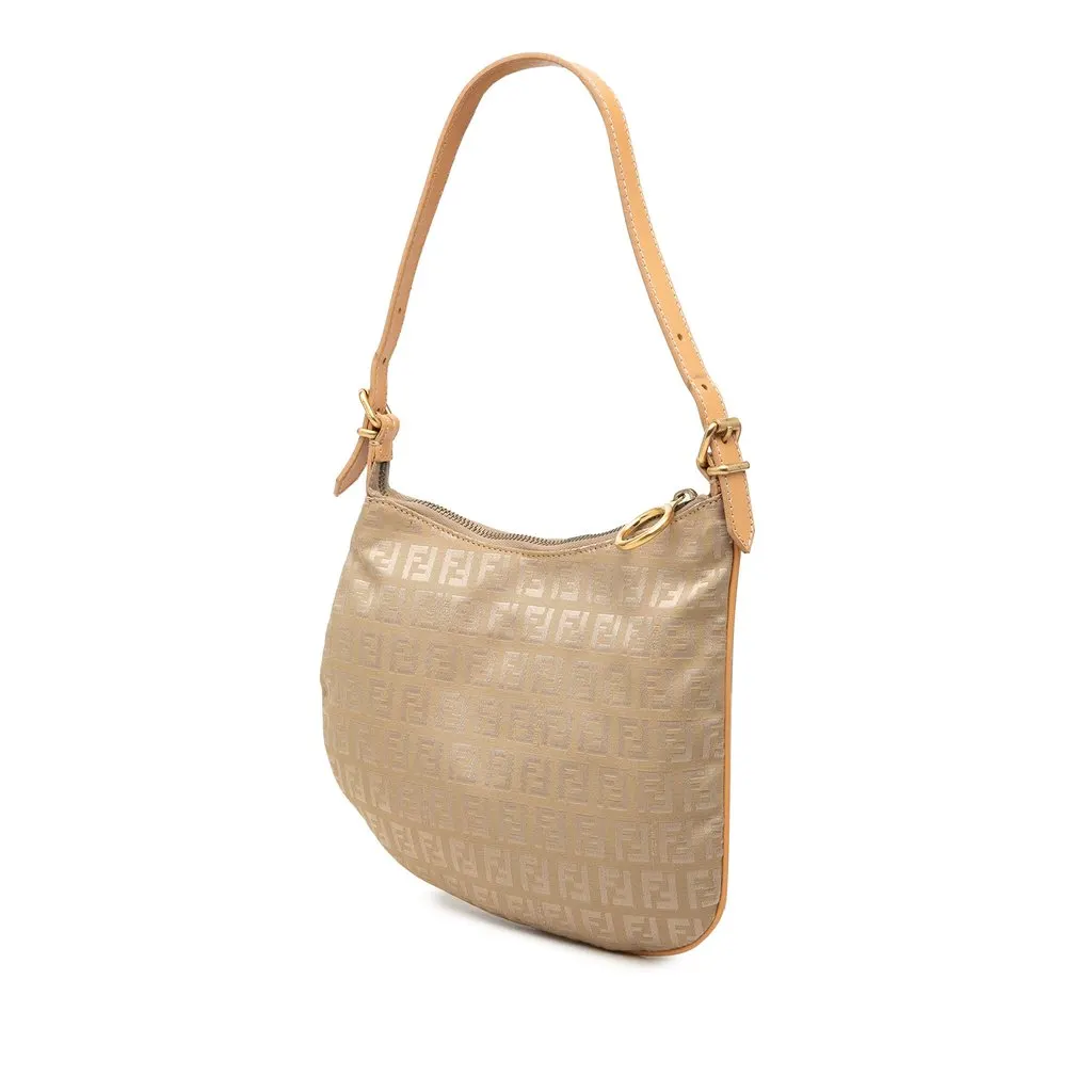 Fendi Zucchino Canvas Oyster Shoulder Bag Beige Canvas Good - Back View
