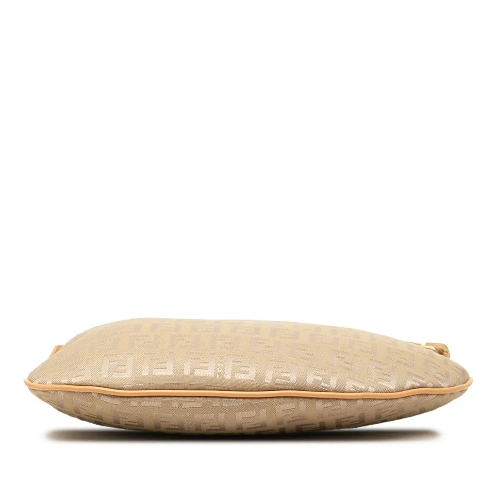 Fendi Zucchino Canvas Oyster Shoulder Bag Beige Canvas Good - Inside View