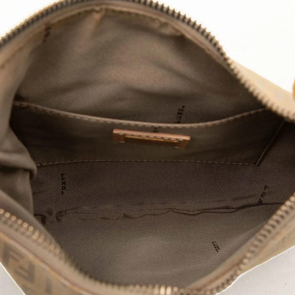 Fendi Zucchino Canvas Oyster Shoulder Bag Beige Canvas Good - Model View