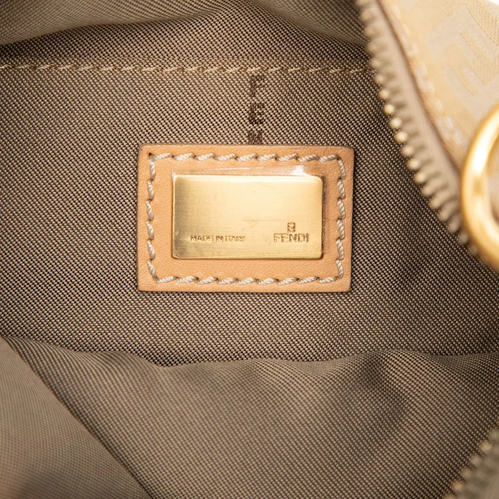 Fendi Zucchino Canvas Oyster Shoulder Bag Beige Canvas Good - Box View