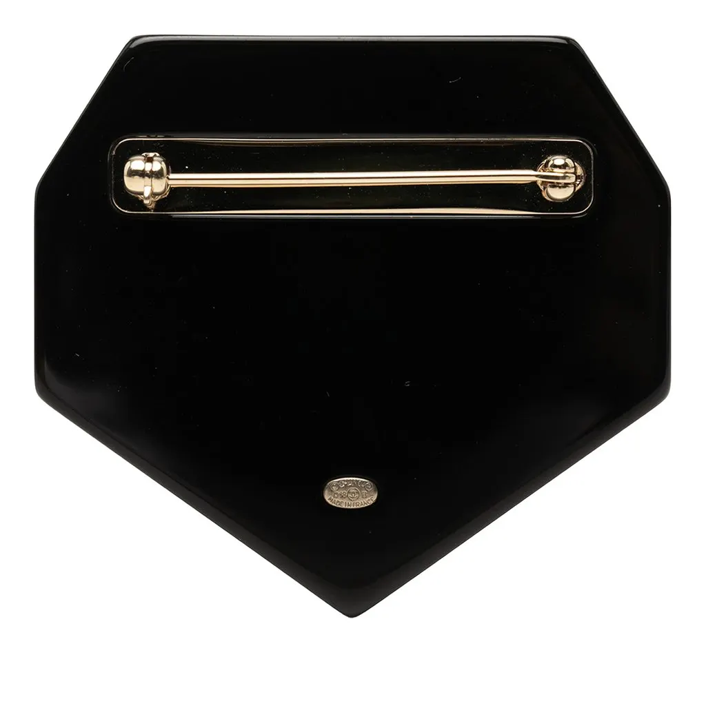Chanel CC Resin Strass and Faux Pearl Coco Neige Pin Brooch Black Plastic Very good - Back View