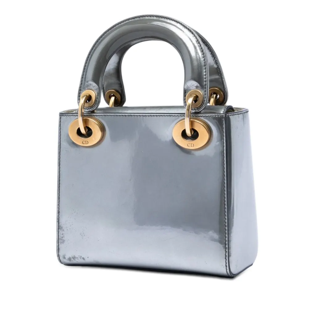 Dior Mini Metallic Patent Lady Dior Silver Leather Very good - Back View