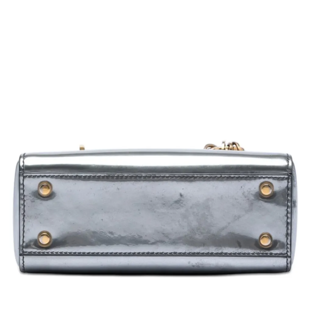 Dior Mini Metallic Patent Lady Dior Silver Leather Very good - Inside View