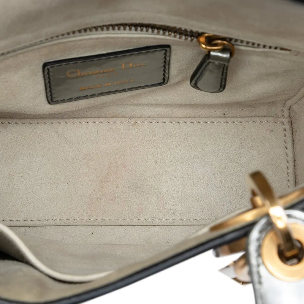 Dior Mini Metallic Patent Lady Dior Silver Leather Very good - Model View