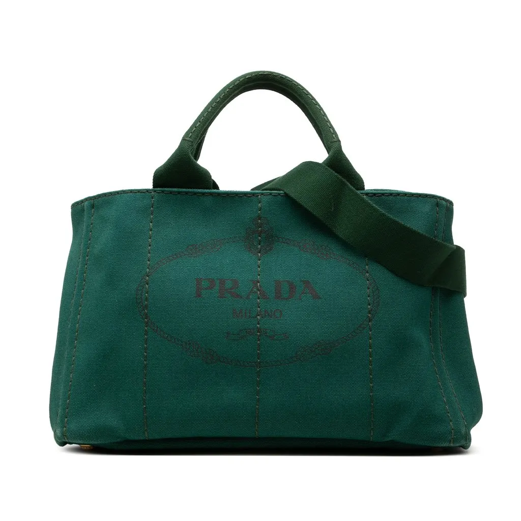Prada Canvas Canapa Logo Tote Green Very good - Front View