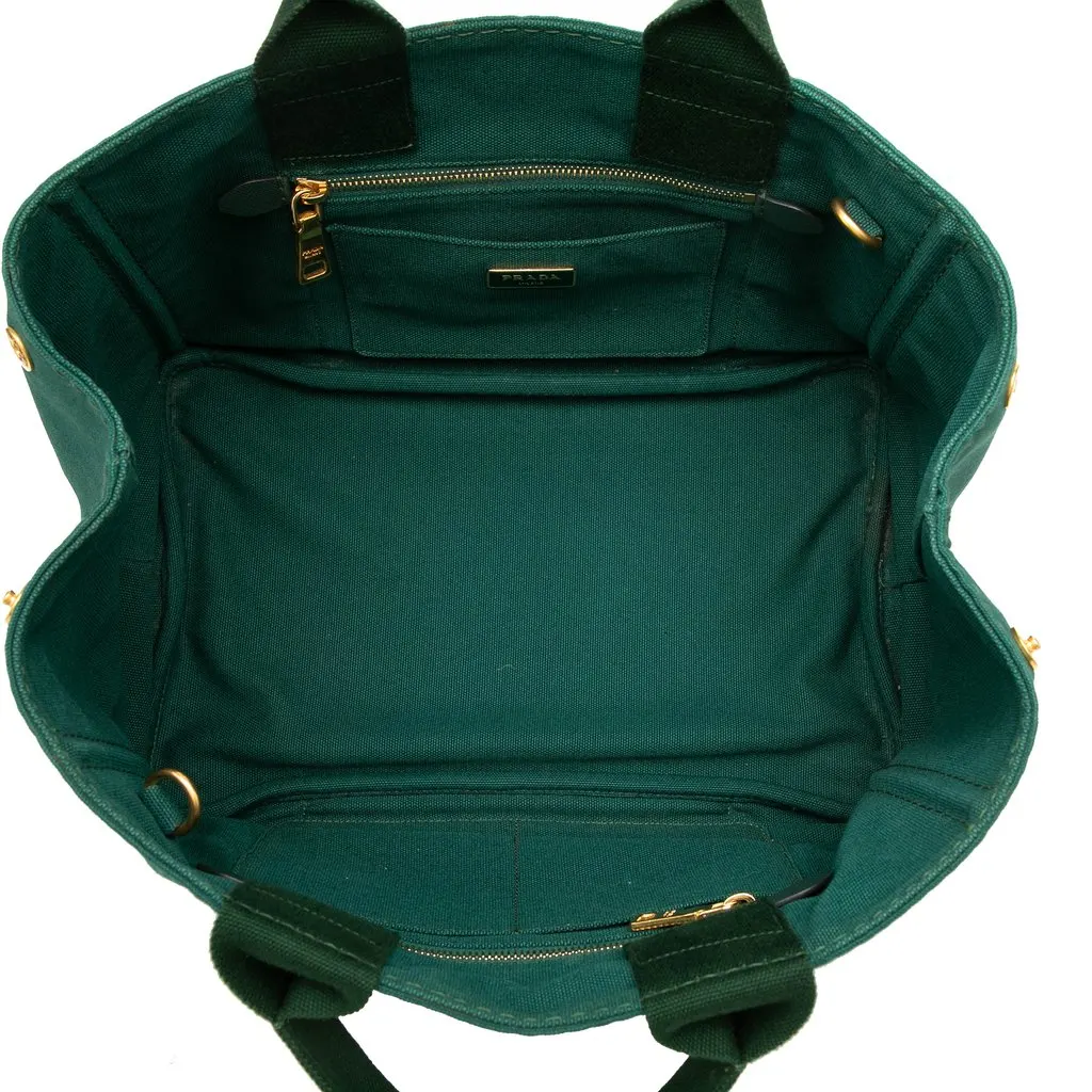 Prada Canvas Canapa Logo Tote Green Very good - Model View