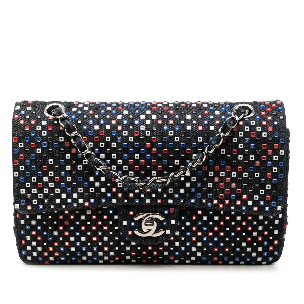 Chanel Medium Classic Strass Embellished Denim Double Flap Blue Very good - Front View