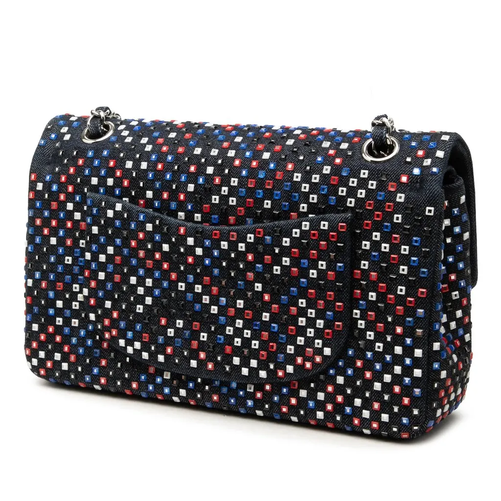Chanel Medium Classic Strass Embellished Denim Double Flap Blue Very good - Back View