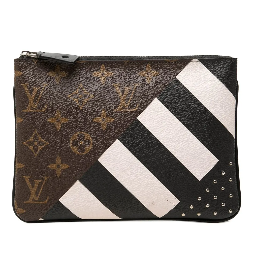 Louis Vuitton Monogram Stripes Pochette Plate PM Brown Canvas Very good - Front View