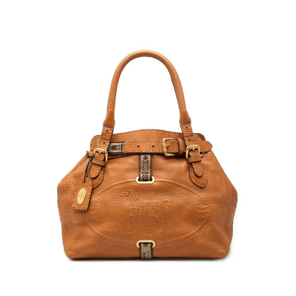 Fendi Large Leather Selleria Villa Borghese Tote Brown Leather Very good - Front View