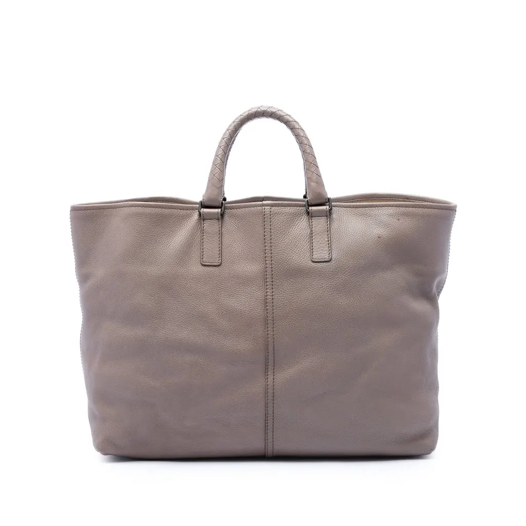 Bottega Veneta Calfskin Intrecciato Handle Tote Brown Leather Very good - Front View