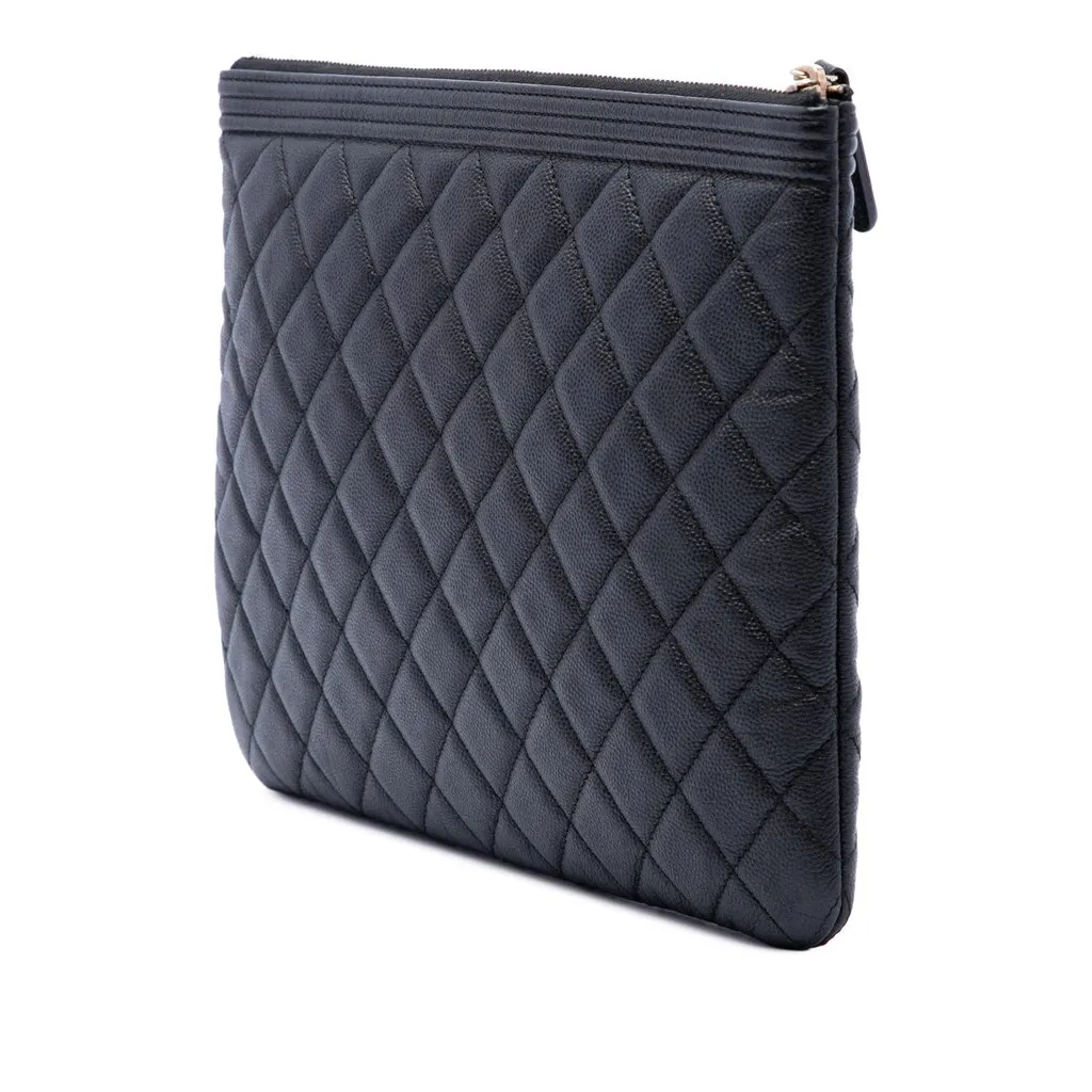 Chanel Medium Quilted Caviar Boy O Case Clutch Black Leather Very good - Back View