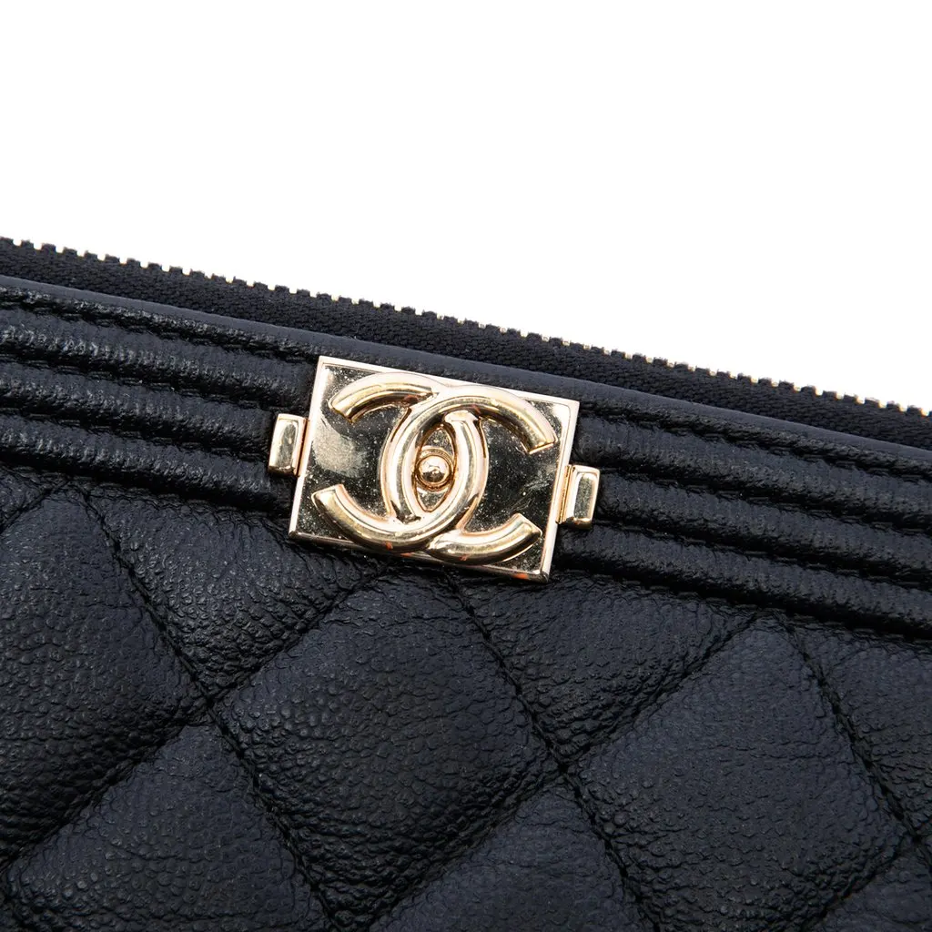 Chanel Medium Quilted Caviar Boy O Case Clutch Black Leather Very good - Box View