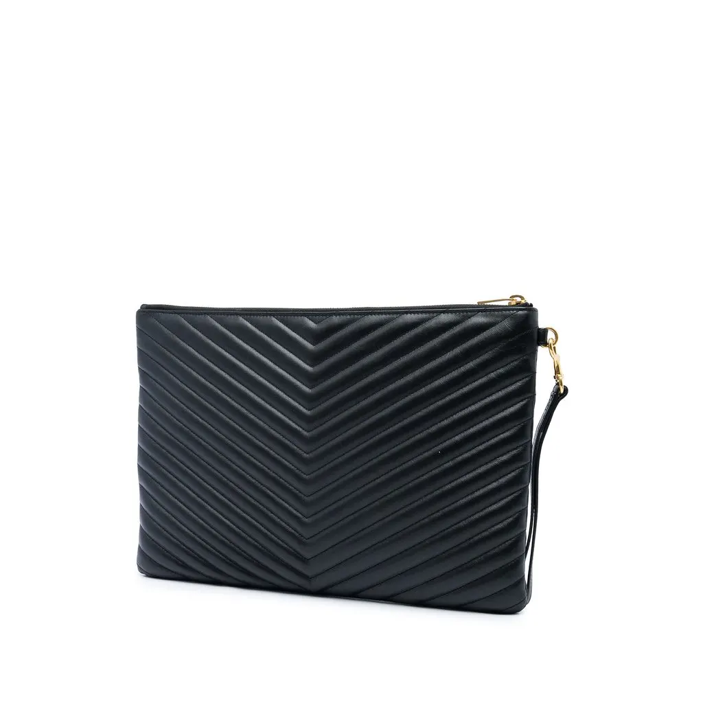 Saint Laurent Chevron Calfskin Cassandre Document Holder Black Leather Very good - Back View