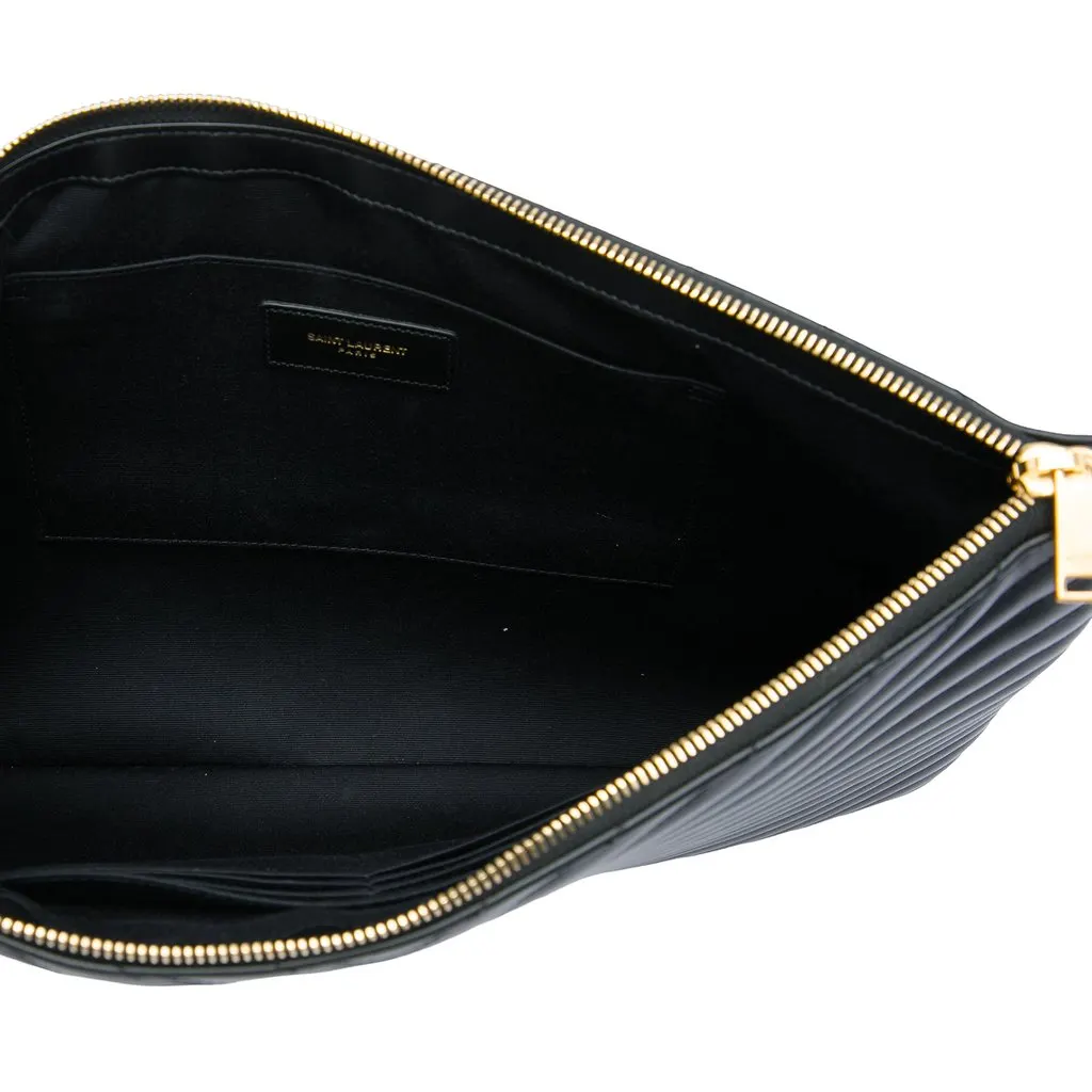 Saint Laurent Chevron Calfskin Cassandre Document Holder Black Leather Very good - Model View