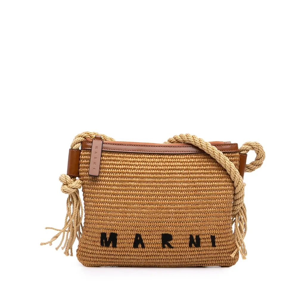 Marni Raffia Logo Crossbody Brown Very good - Front View