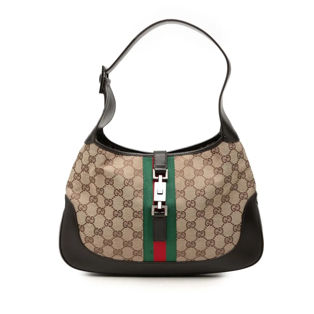 Gucci Medium GG Canvas Web Jackie Shoulder Bag Beige Very good - Front View