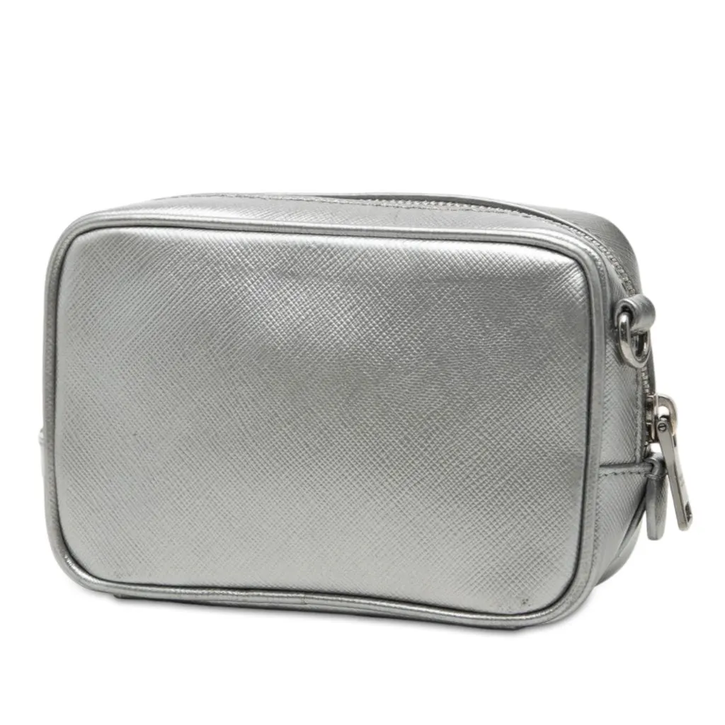 Prada Mini Metallic Saffiano Lux Camera Bag Silver Leather Very good - Back View