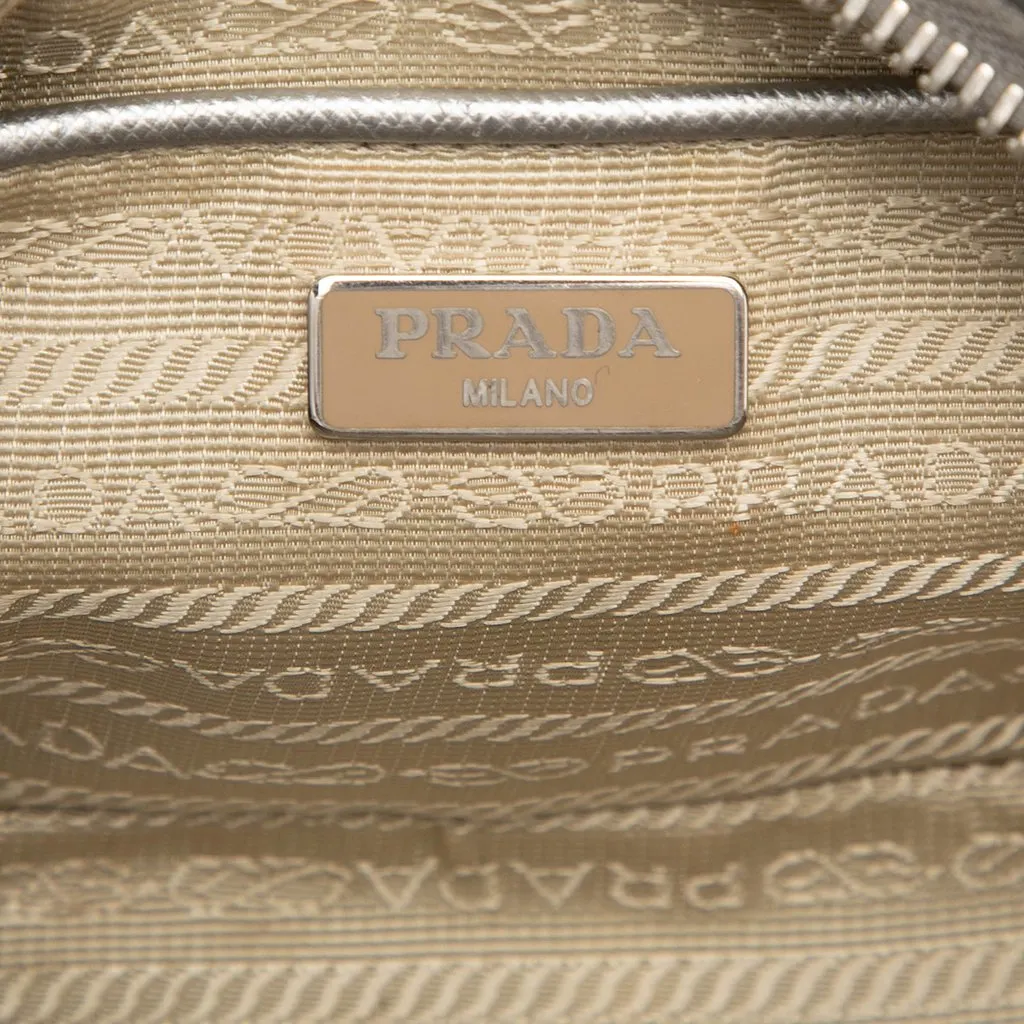 Prada Mini Metallic Saffiano Lux Camera Bag Silver Leather Very good - Box View
