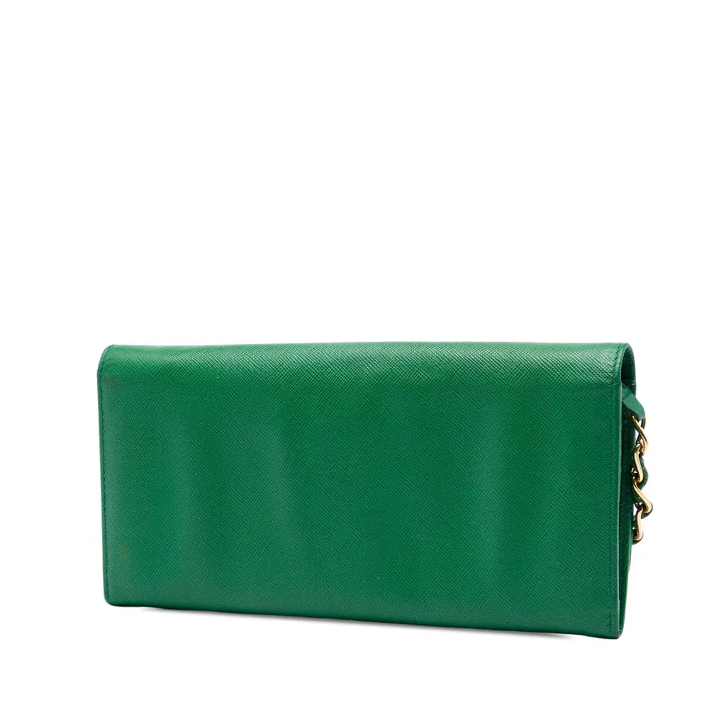 Prada Saffiano Lux Wallet On Chain Green Leather Very good - Back View