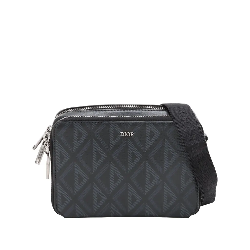 Dior Coated Canvas CD Diamond Messenger Pouch Black Very good - Front View