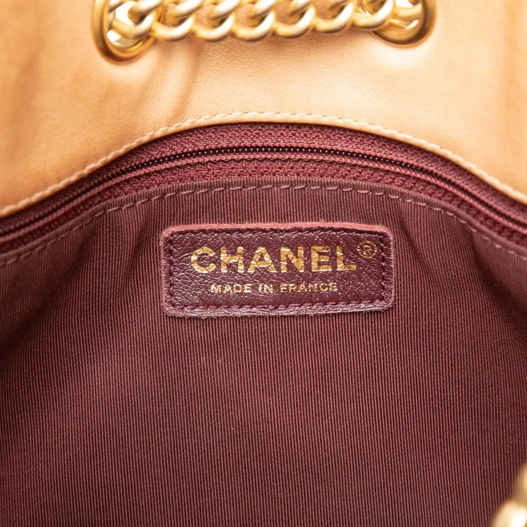 Chanel Large CC Quilted Calfskin On My Shoulder Drawstring Bucket Bag Beige Leather Very good - Box View