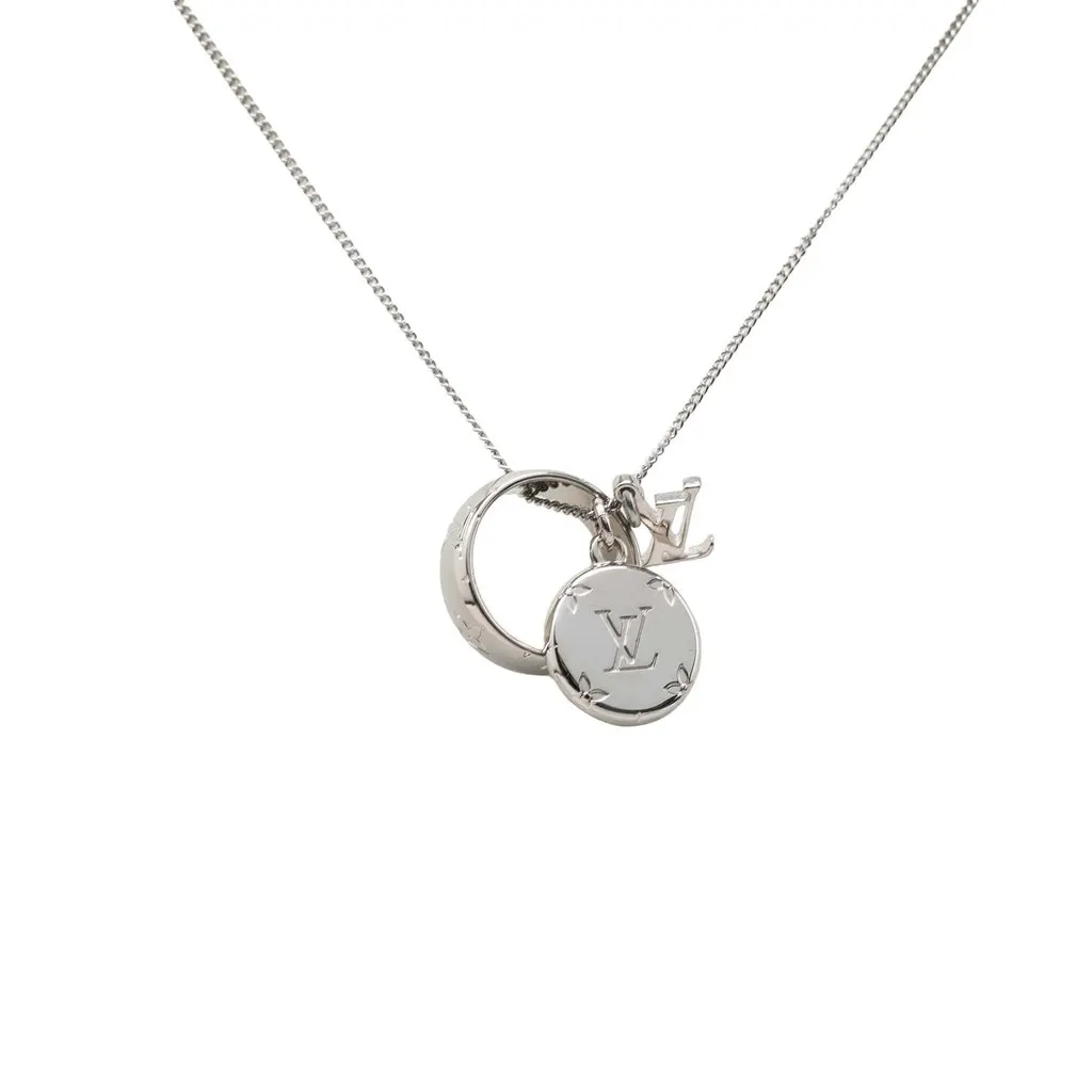 Louis Vuitton Monogram Pendant Necklace Silver Brass Very good - Back View