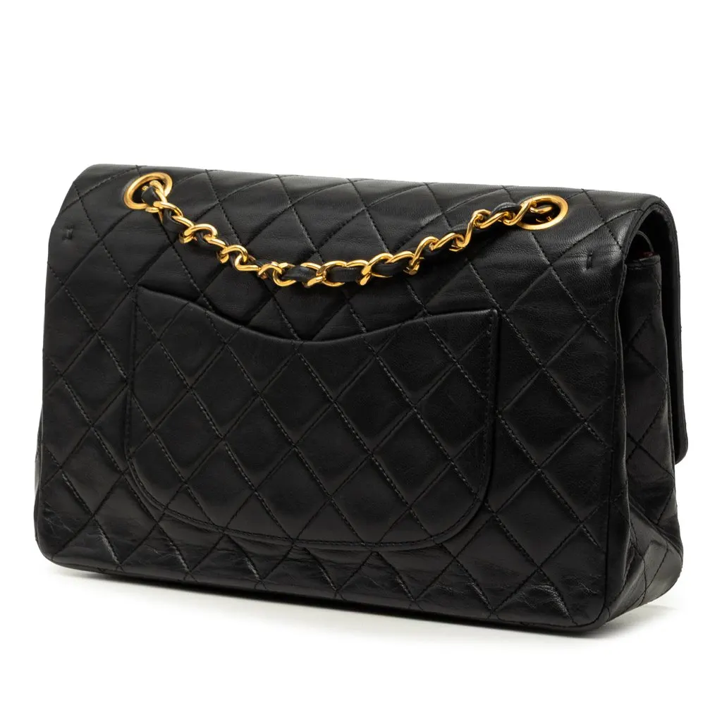 Chanel Medium Classic Lambskin Double Flap Black Leather Very good - Back View