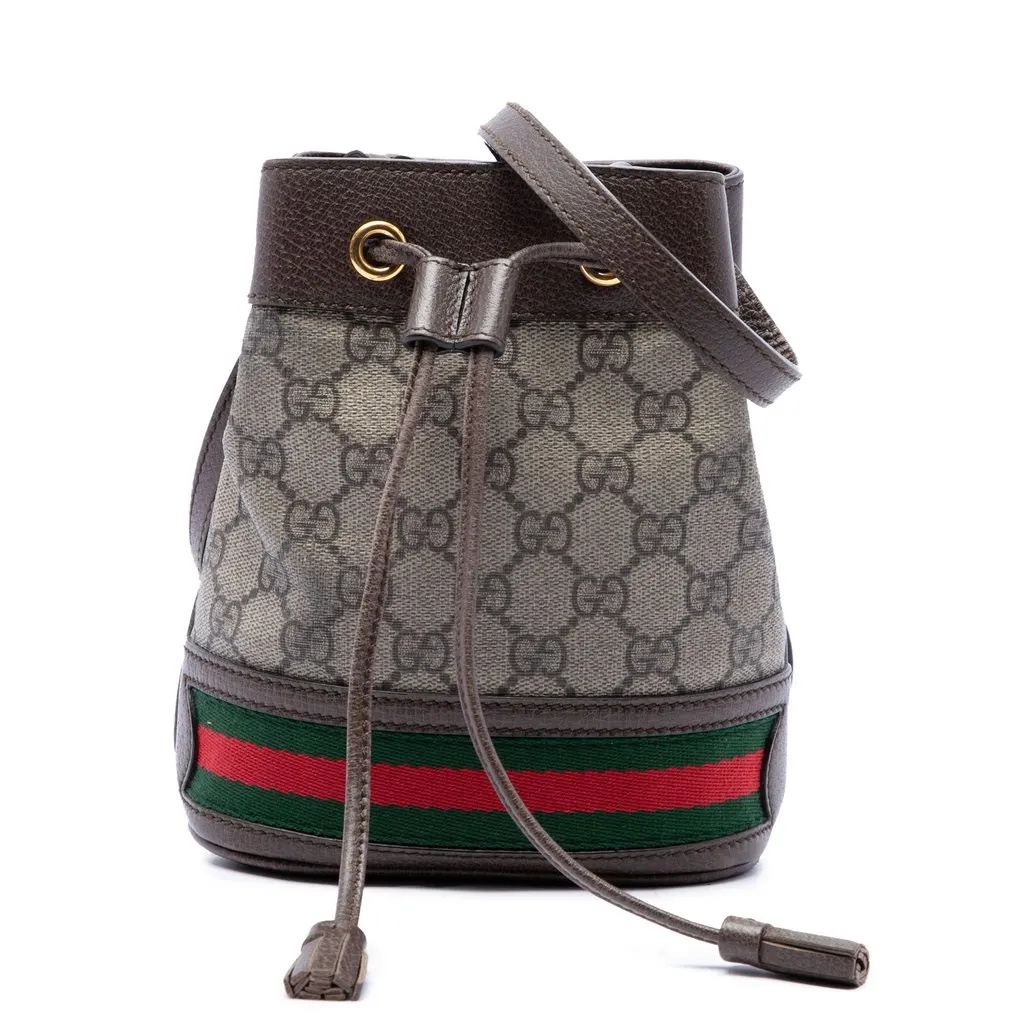 Gucci Mini GG Supreme Web Ophidia Bucket Bag Beige Canvas Very good - Front View