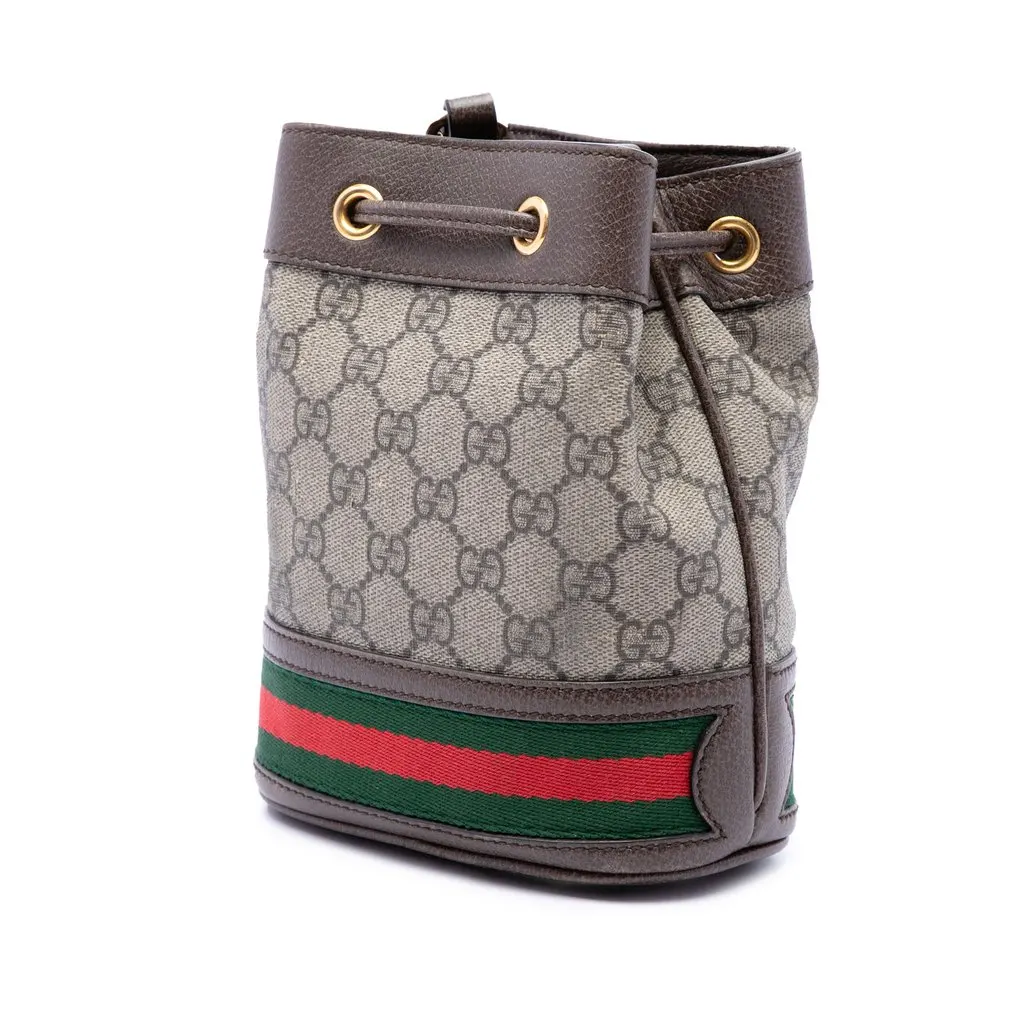 Gucci Mini GG Supreme Web Ophidia Bucket Bag Beige Canvas Very good - Back View