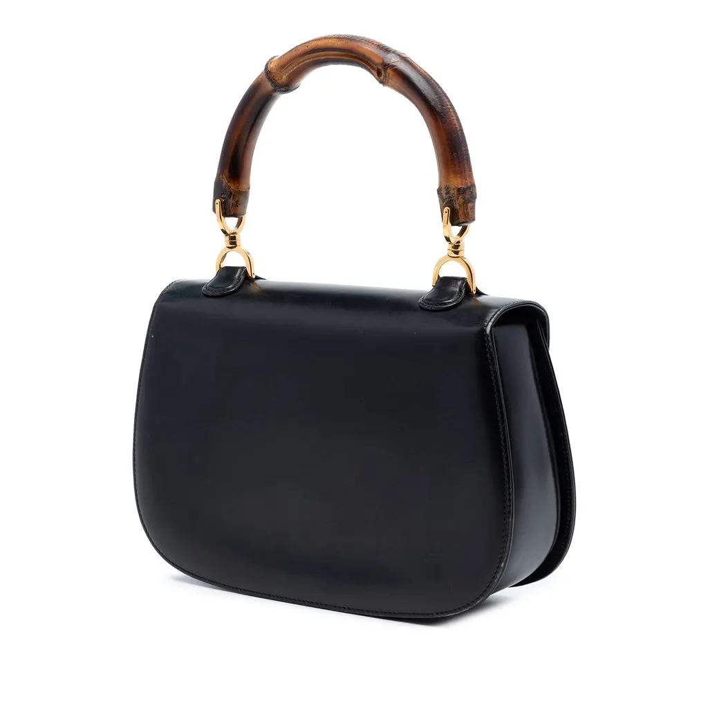 Gucci Small Calfskin Bamboo Top Handle Bag Black Leather Very good - Back View