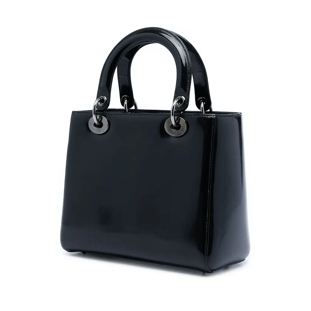 Dior Medium Patent Lady Dior Black Leather Good - Back View