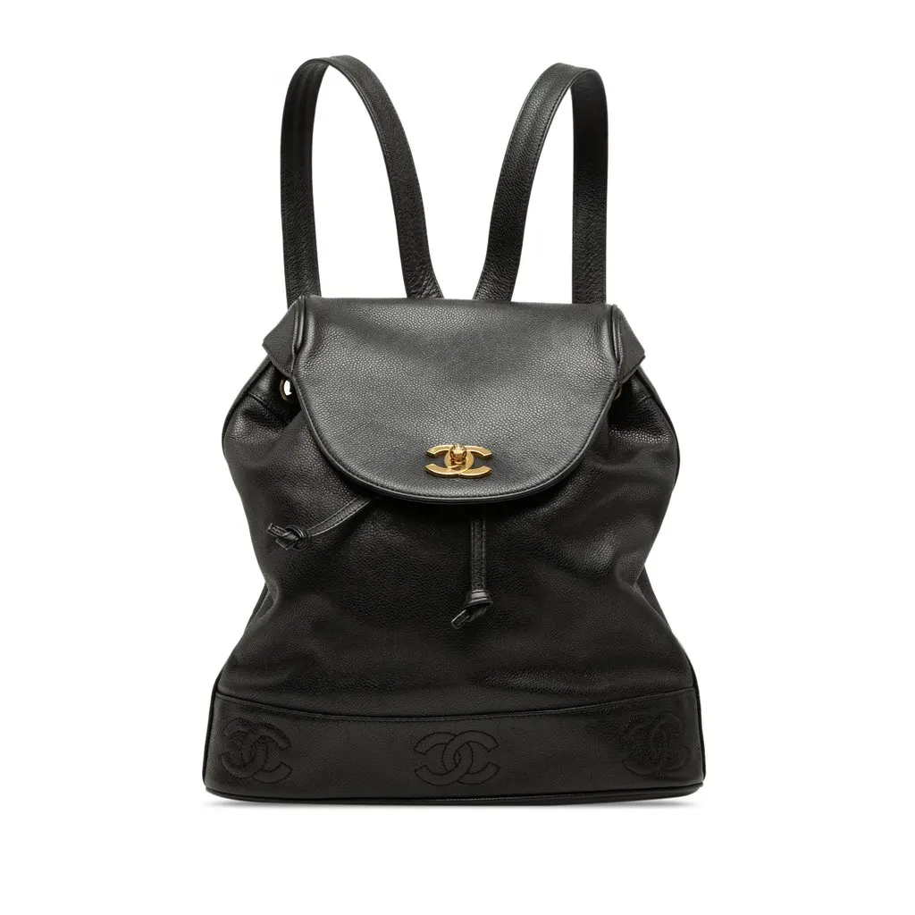 Chanel Caviar Triple CC Backpack Black Leather Very good - Front View