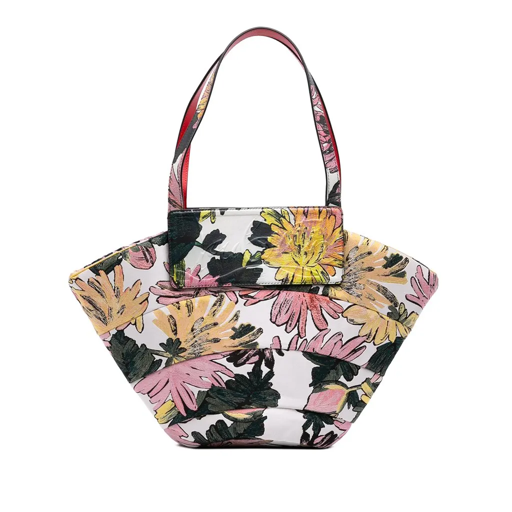 Christian Louboutin Canvas Floral Embroidered Loubishore Tote White Very good - Front View