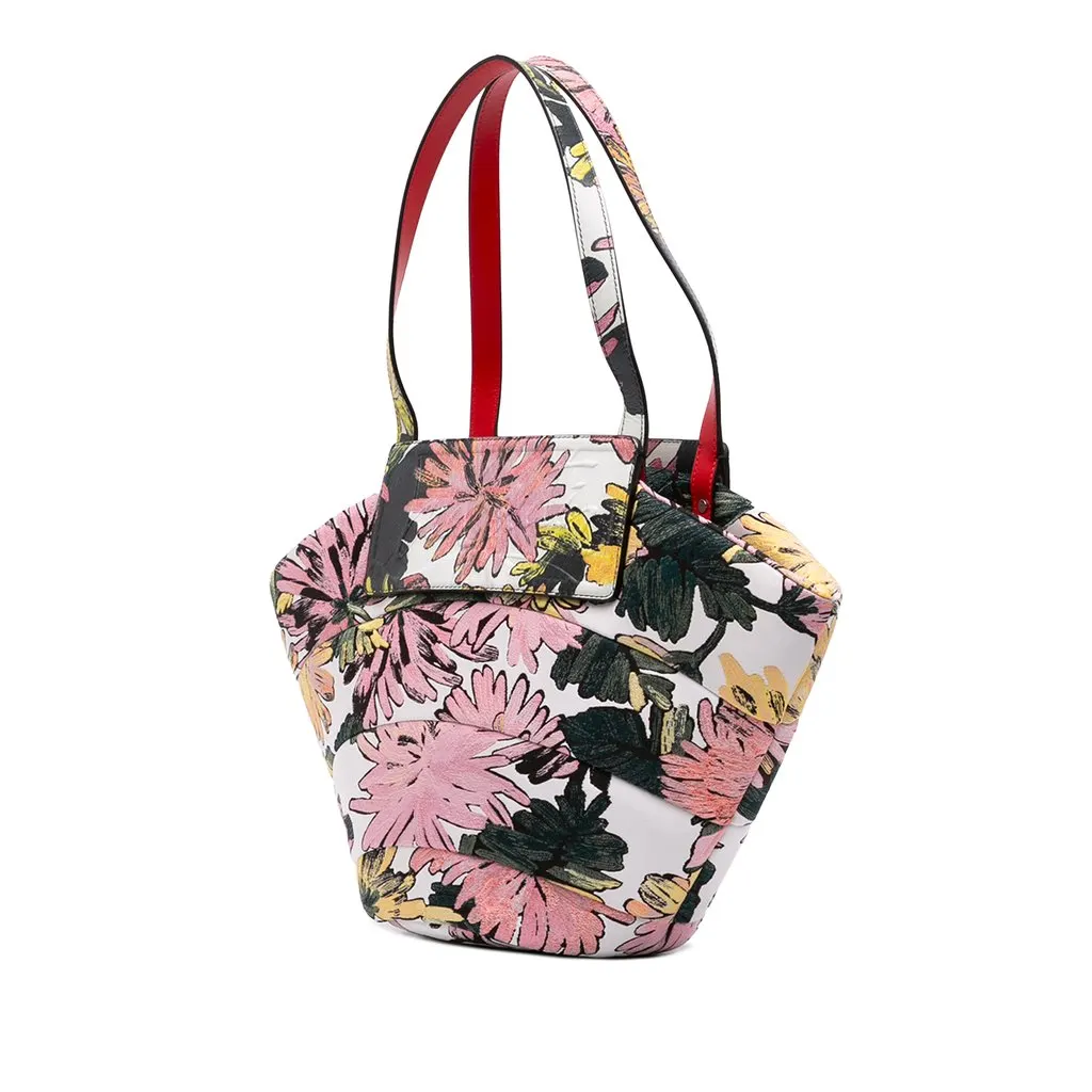 Christian Louboutin Canvas Floral Embroidered Loubishore Tote White Very good - Back View