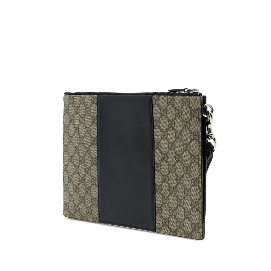 Gucci GG Supreme Wristlet Zip Pouch Beige Canvas Good - Back View