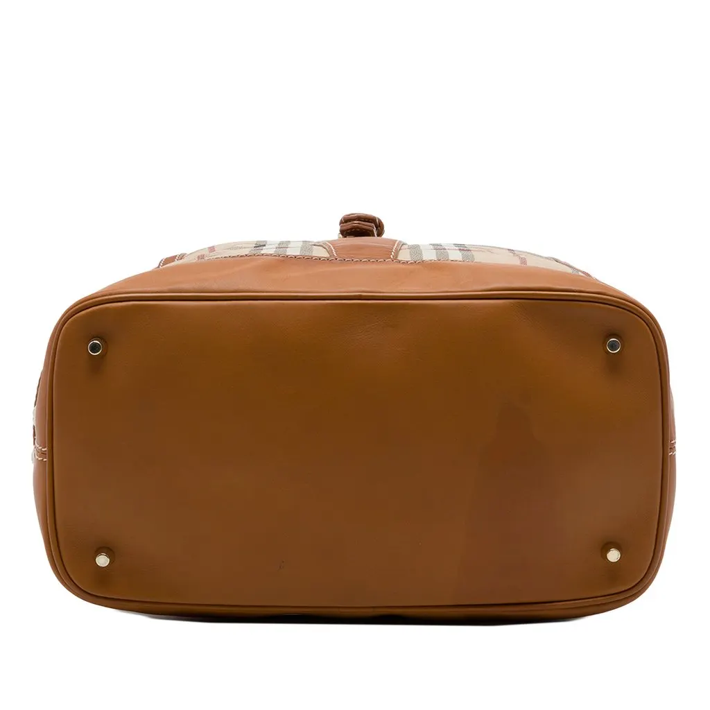 Burberry Haymarket Check Coated Canvas and Calfskin Bucket Bag Beige Canvas Good - Inside View