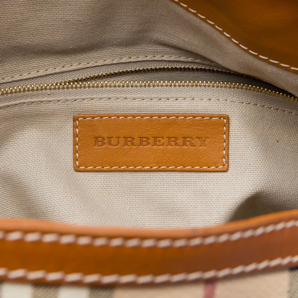 Burberry Haymarket Check Coated Canvas and Calfskin Bucket Bag Beige Canvas Good - Box View