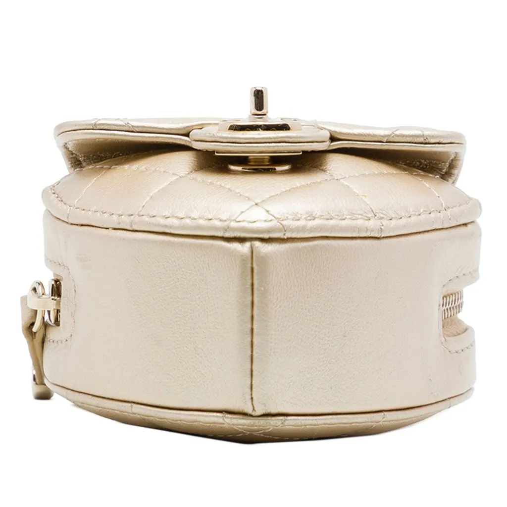 Chanel Mini Quilted Metallic Lambskin CC In Love Heart Bag Gold Leather Very good - Inside View